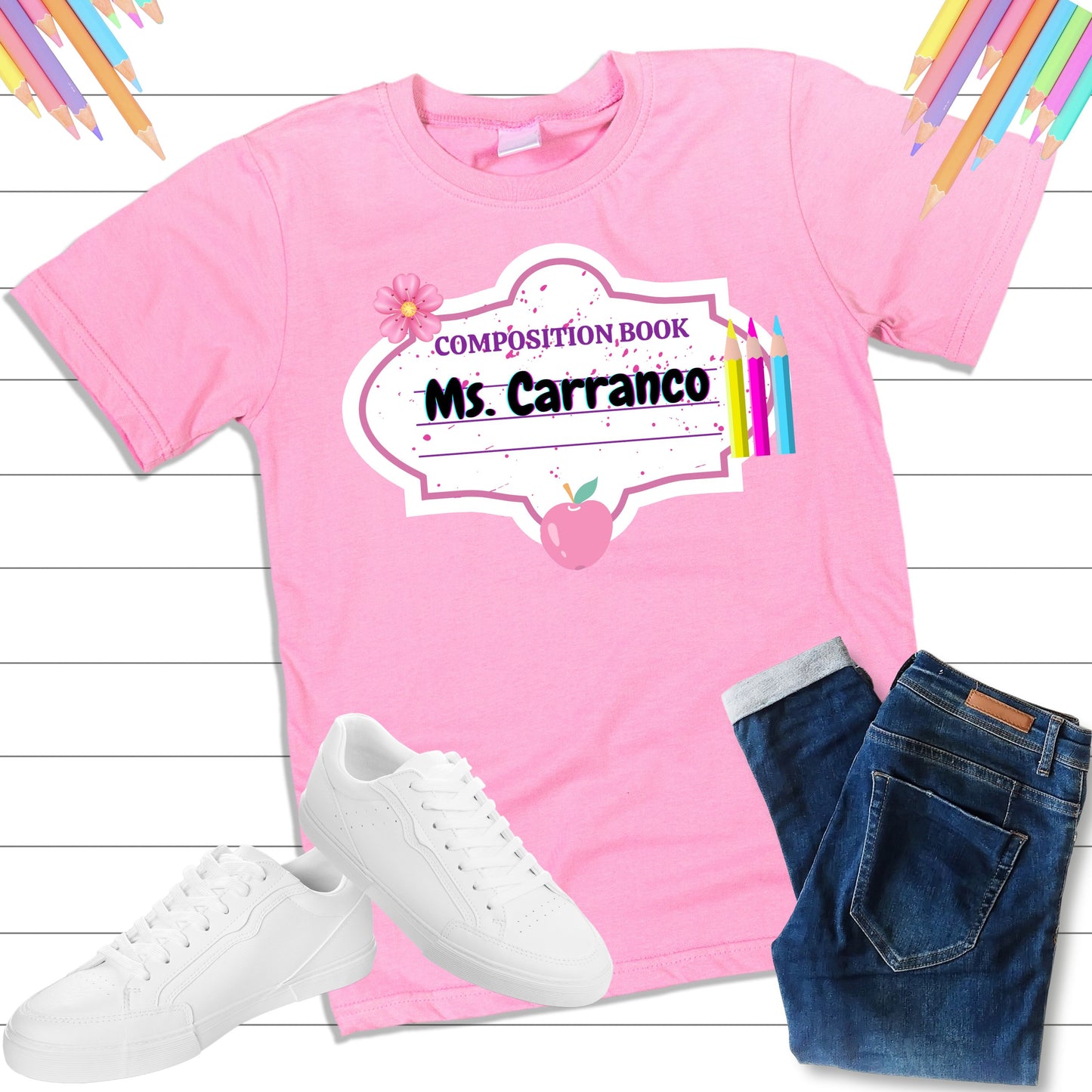Personalized Teacher Composition Notebook Tee! πβοΈ